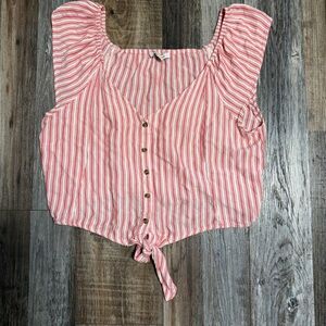 American Eagle Outfitters Pink and White Striped Tie-Front Crop Top